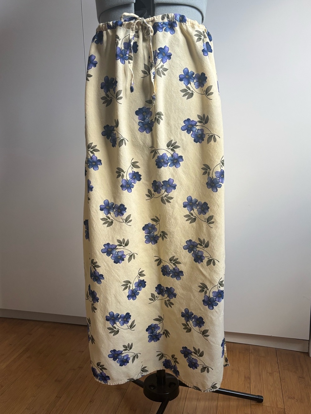 Vintage Butter Yellow & Blue Floral Maxi Skirt
